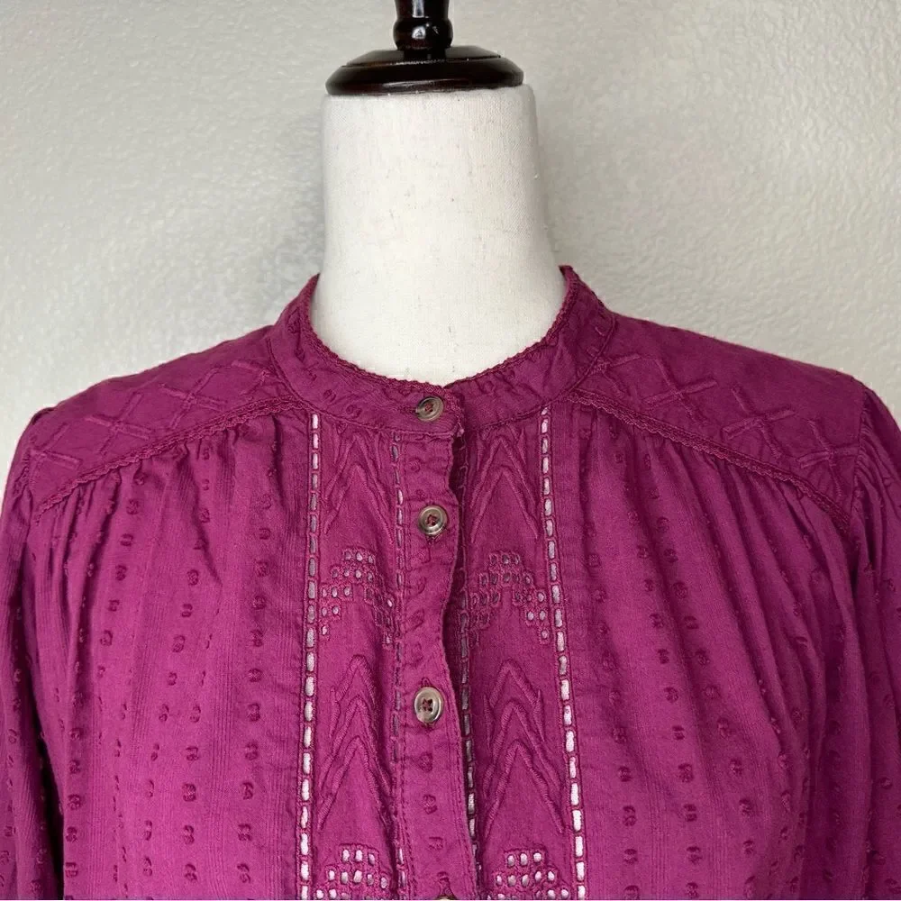 Anthropologie Pilcro Tavi Boho Embroidered Button Down Top